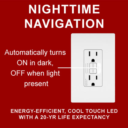 GFCI Receptacle + Nightlight: TR, 20A