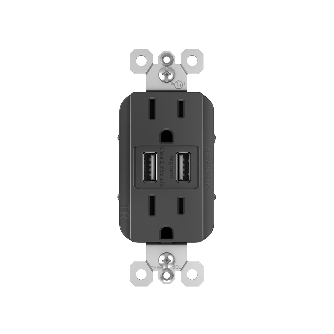 Receptacle: USB A/A, TR, 15A