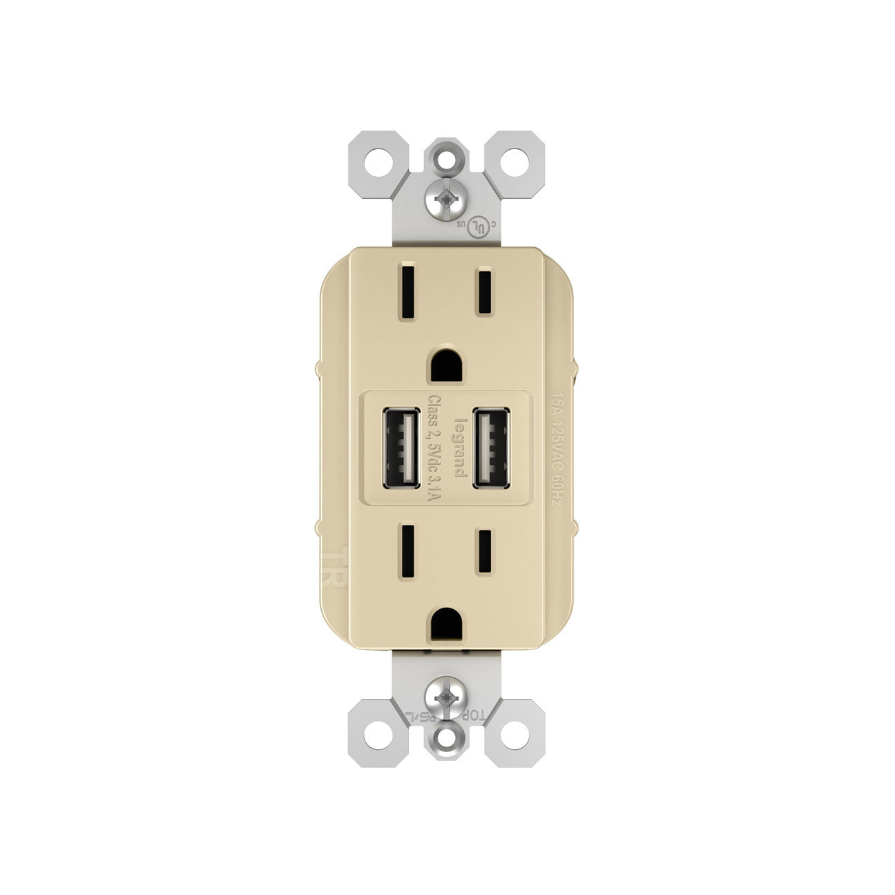 Receptacle: USB A/A, TR, 15A