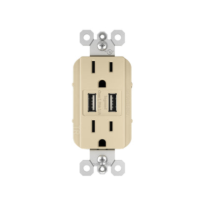 Receptacle: USB A/A, TR, 15A