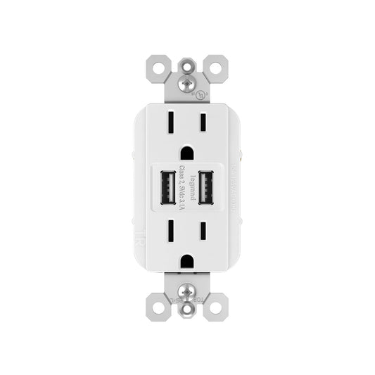 Receptacle: USB A/A, TR, 15A