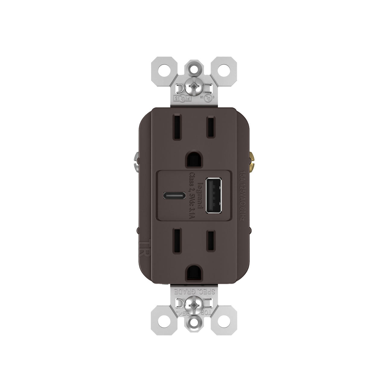 Receptacle: USB A/C, TR, 15A